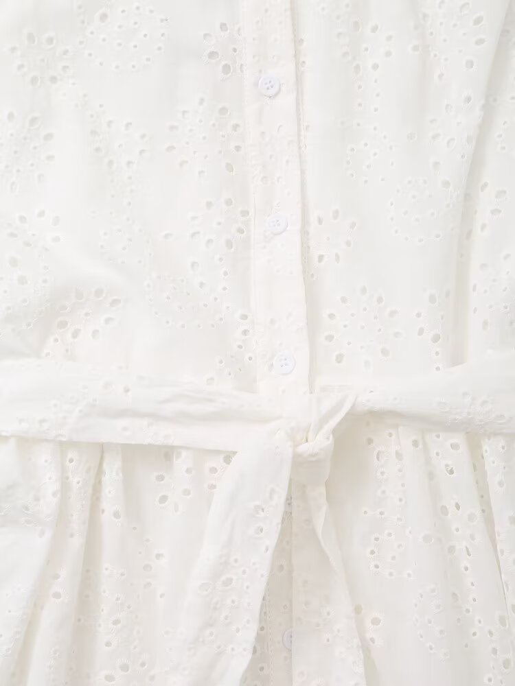 Women Clothing Hollowed out Embroidered Pleated Long Dress Howe