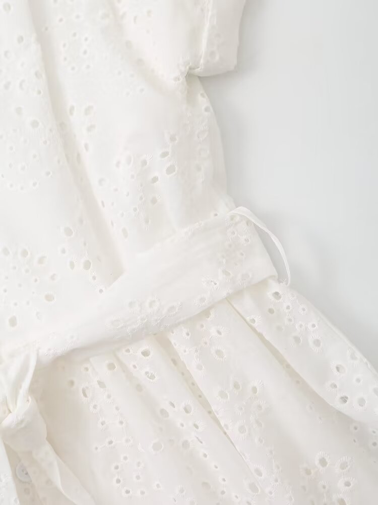 Women Clothing Hollowed out Embroidered Pleated Long Dress Howe