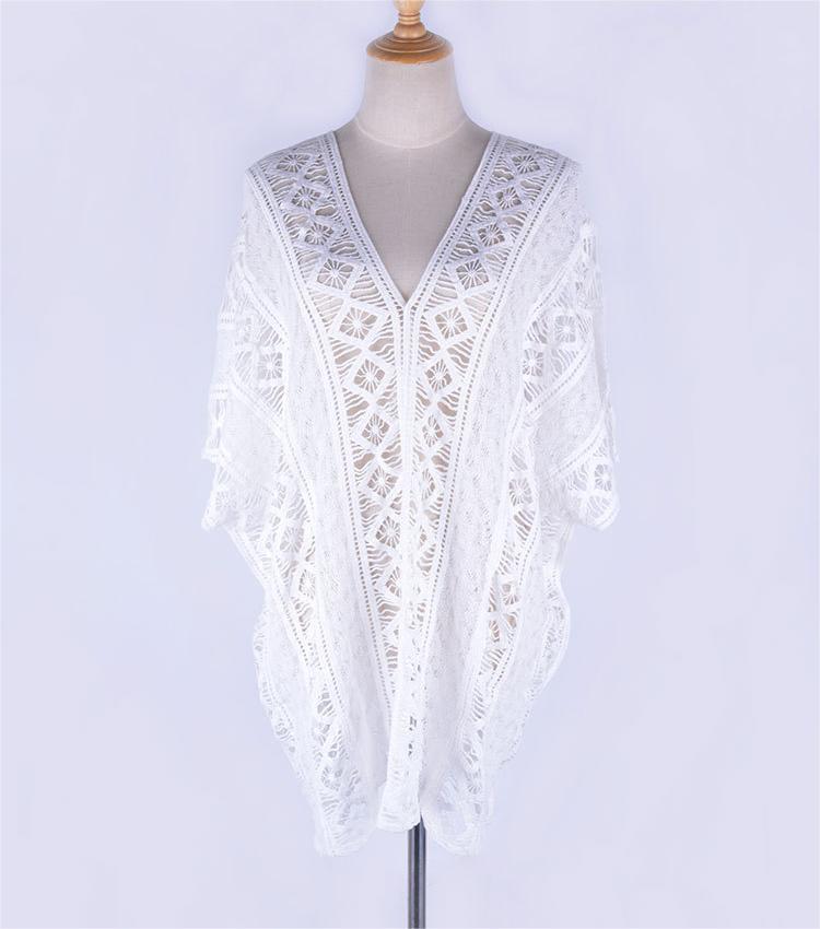 Cotton Hollow Out Cutout Sweater Spring Vacation Loose Bikini Cover Up Swimsuit Blouse Beach Sun Protection Clothing Crochet hook EvenStar