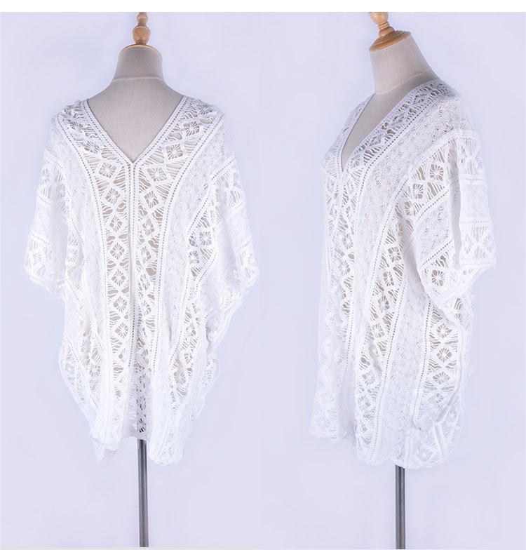 Cotton Hollow Out Cutout Sweater Spring Vacation Loose Bikini Cover Up Swimsuit Blouse Beach Sun Protection Clothing Crochet hook EvenStar