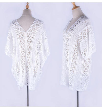 Cotton Hollow Out Cutout Sweater Spring Vacation Loose Bikini Cover Up Swimsuit Blouse Beach Sun Protection Clothing Crochet hook