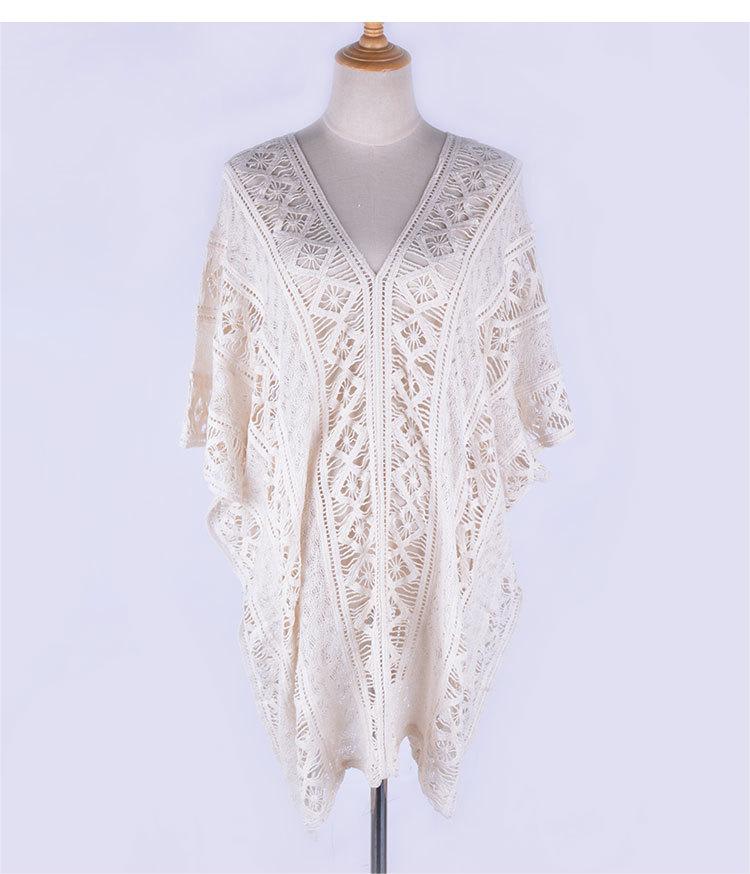 Cotton Hollow Out Cutout Sweater Spring Vacation Loose Bikini Cover Up Swimsuit Blouse Beach Sun Protection Clothing Crochet hook EvenStar
