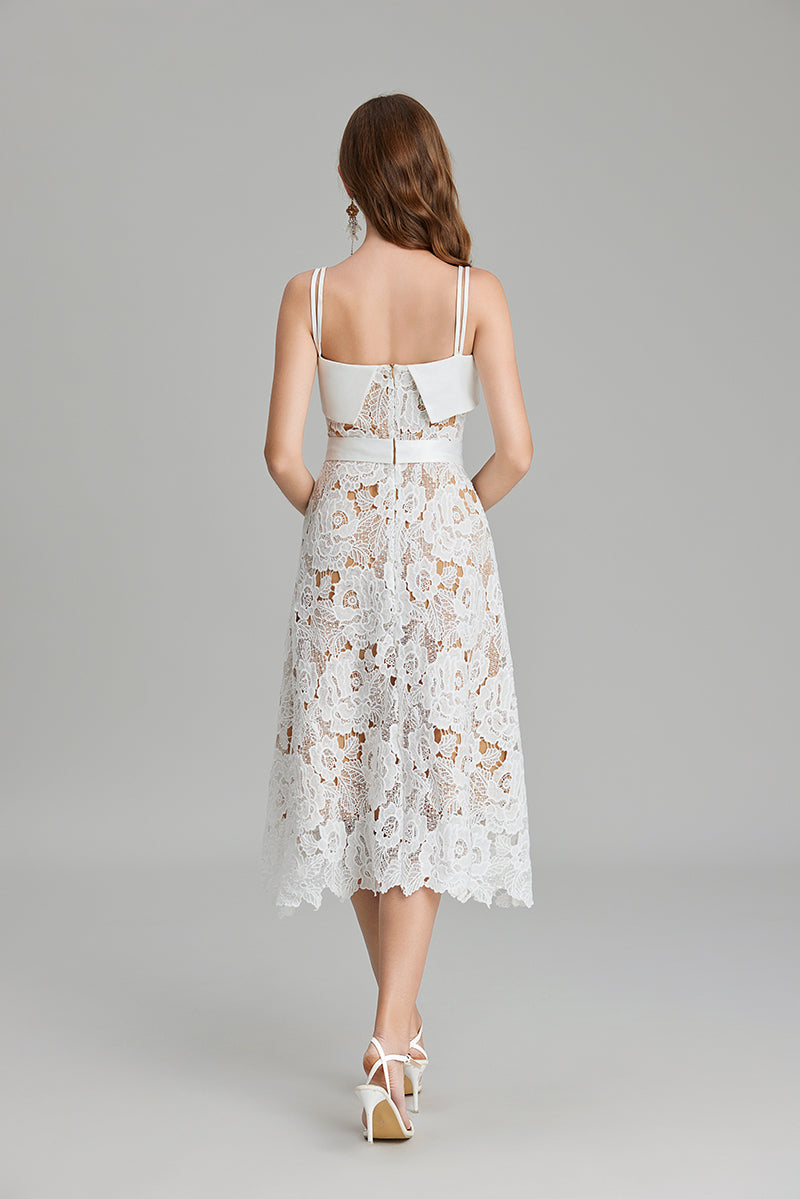 Women Summer Solid Embroidery Belted A Line Maxi Dress ESUNG