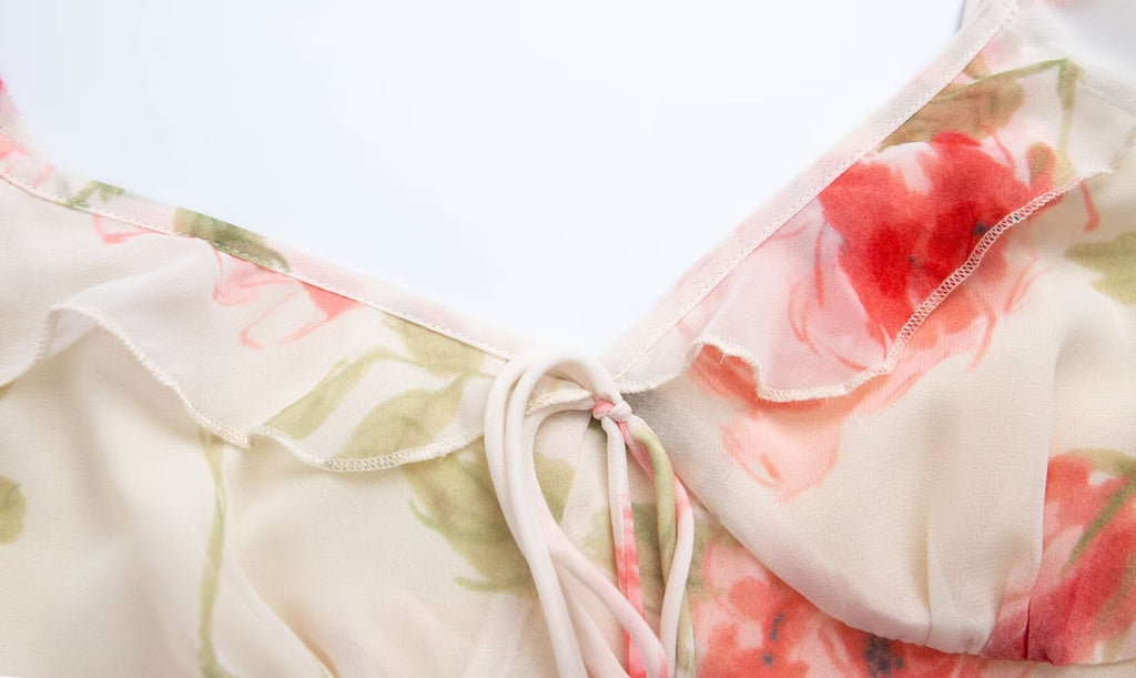 Robe queue de poisson à col en V et coupe oblique, imprimé feuilles de lotus, sexy et romantique, printemps-été