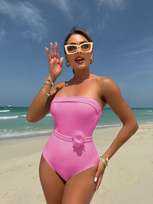 Traje de baño de una pieza multiusos con cordón y tirantes pequeños con estampado floral. Bikini.