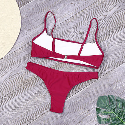 Ladies Swimwear Sexy Bikini Solid Color Split Swimsuit
