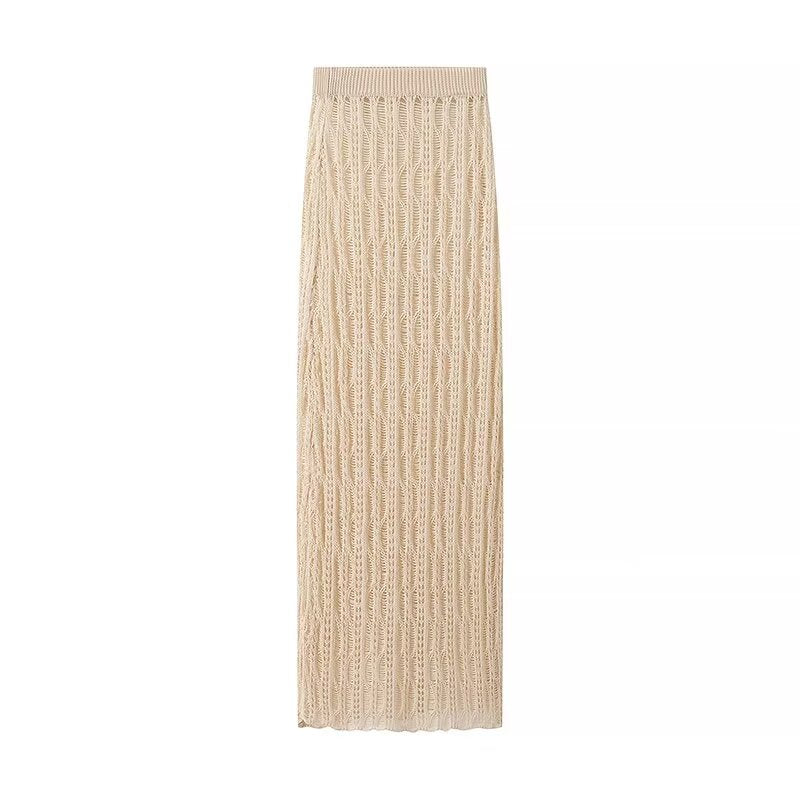 Blusa de punto de manga larga con cuello redondo holgado y aberturas laterales para mujer de verano