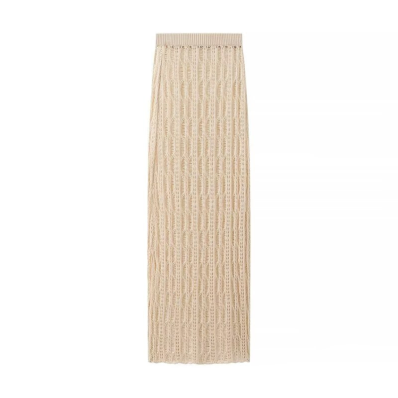 Blusa de punto de manga larga con cuello redondo holgado y aberturas laterales para mujer de verano