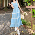 Women Clothing Summer French Gentle Sweet Spaghetti Strap Dress Women Waist Trimming Slimming Dress FDrnbmw