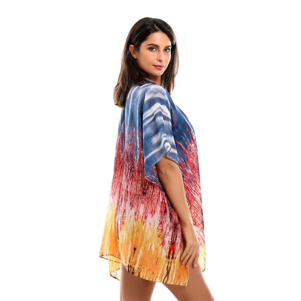 Cardigan en mousseline de soie à motif dégradé printemps-été, protection solaire