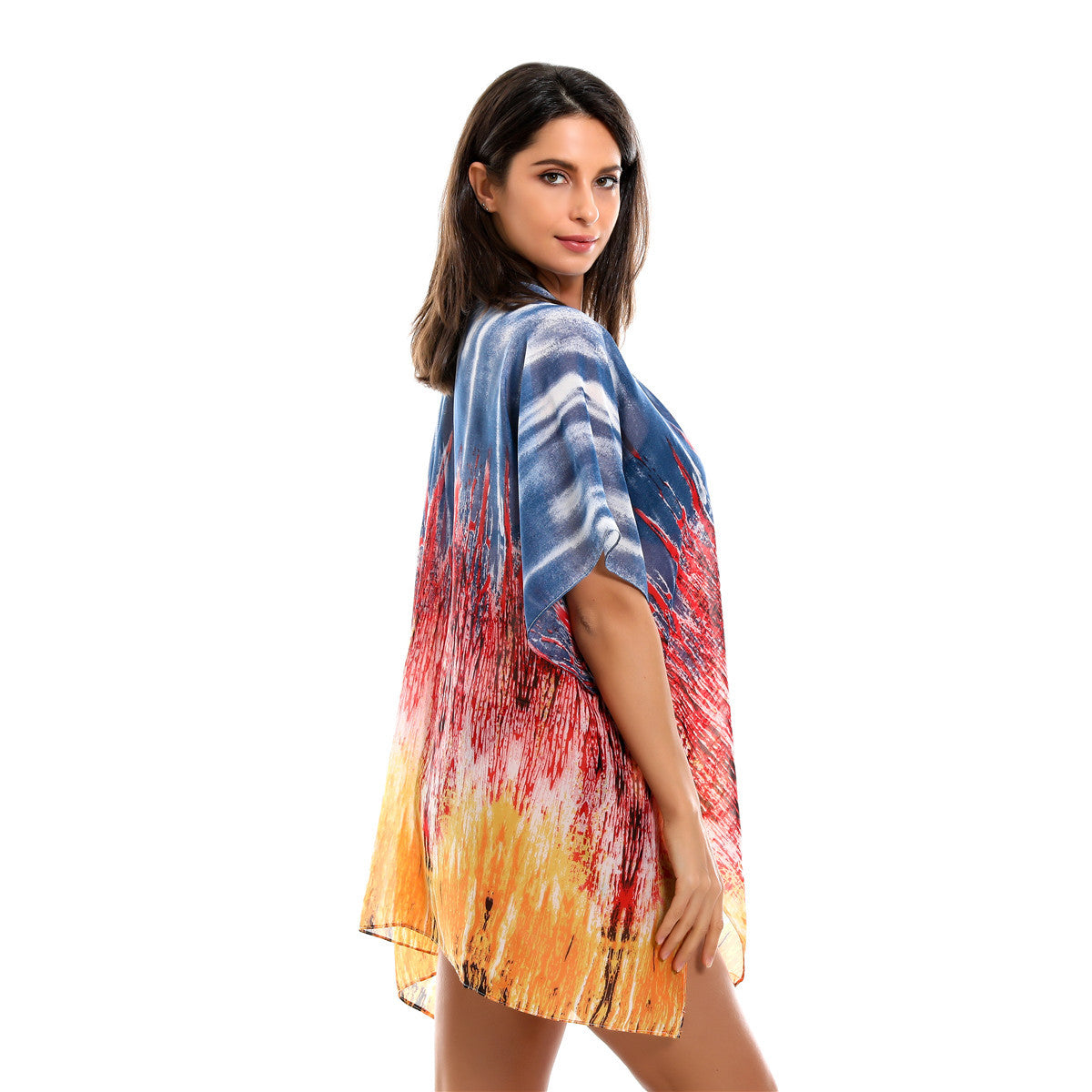 Chaqueta tipo cárdigan de gasa con estampado degradado para primavera y verano con protección solar