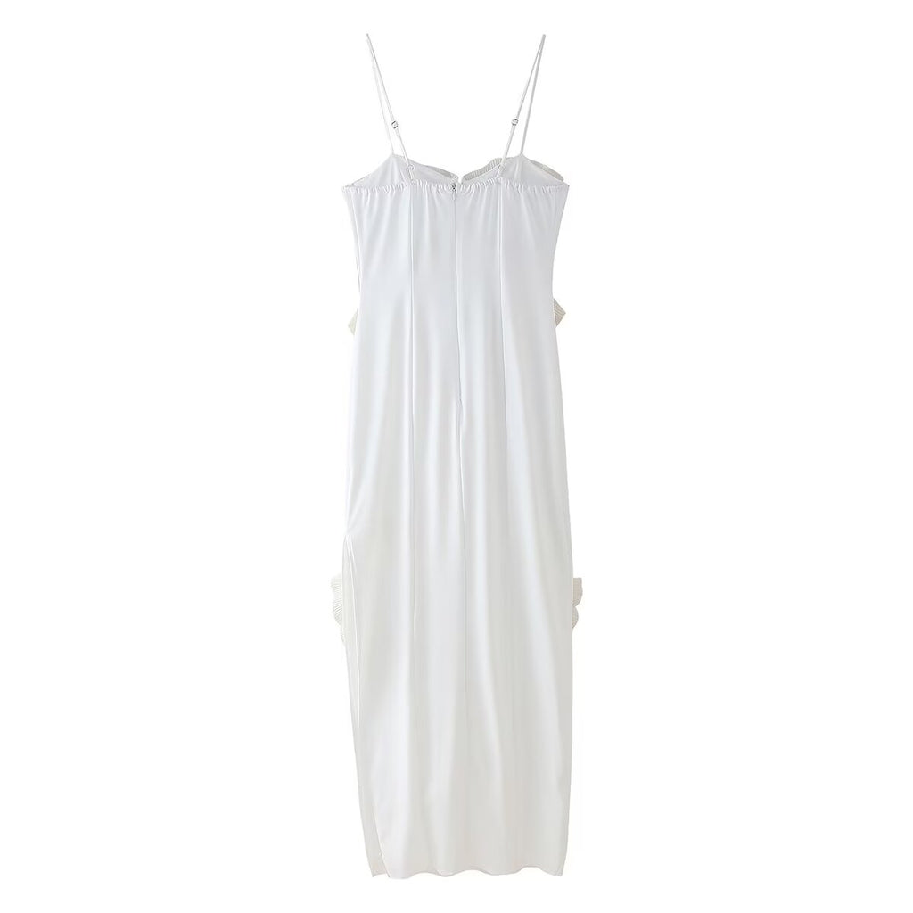 Summer White Tube Top Pleated Ruffled Patchwork Slit Camisole Dress CHEN