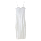 Summer White Tube Top Pleated Ruffled Patchwork Slit Camisole Dress CHEN