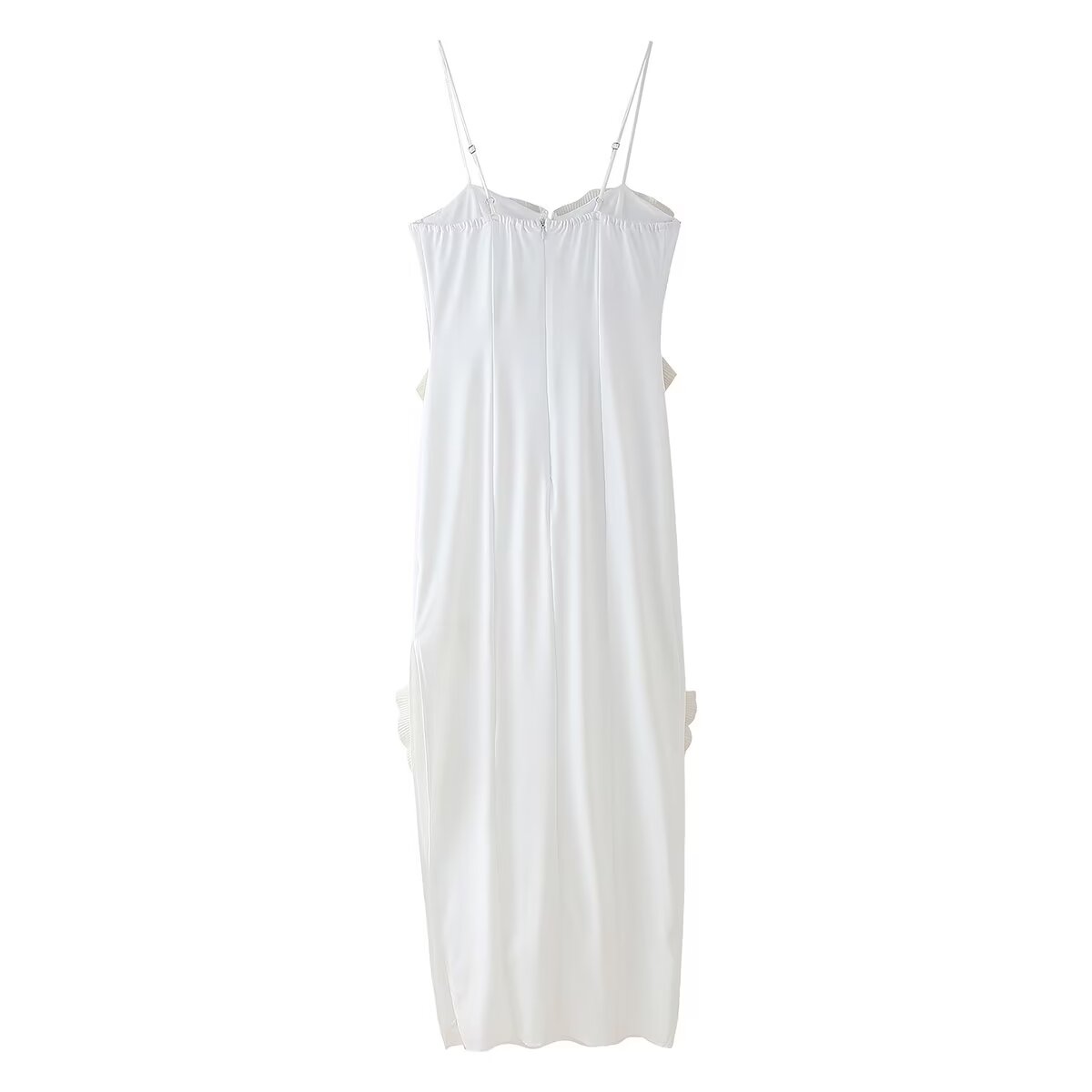 Summer White Tube Top Pleated Ruffled Patchwork Slit Camisole Dress CHEN