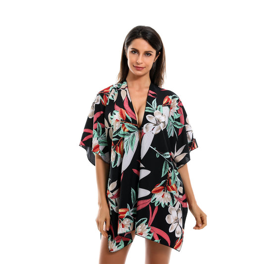 Cárdigan con estampado floral fresco de primavera y verano con protección solar