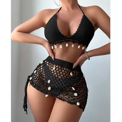 Beach Vacation Hand Crocheting Shell Hollow Out Cutout Sexy Halter Strap Beach Swimsuit Bikini Suit Crochet hook