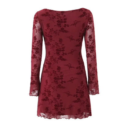 Top de manga larga elástico de malla sexy de verano para mujer