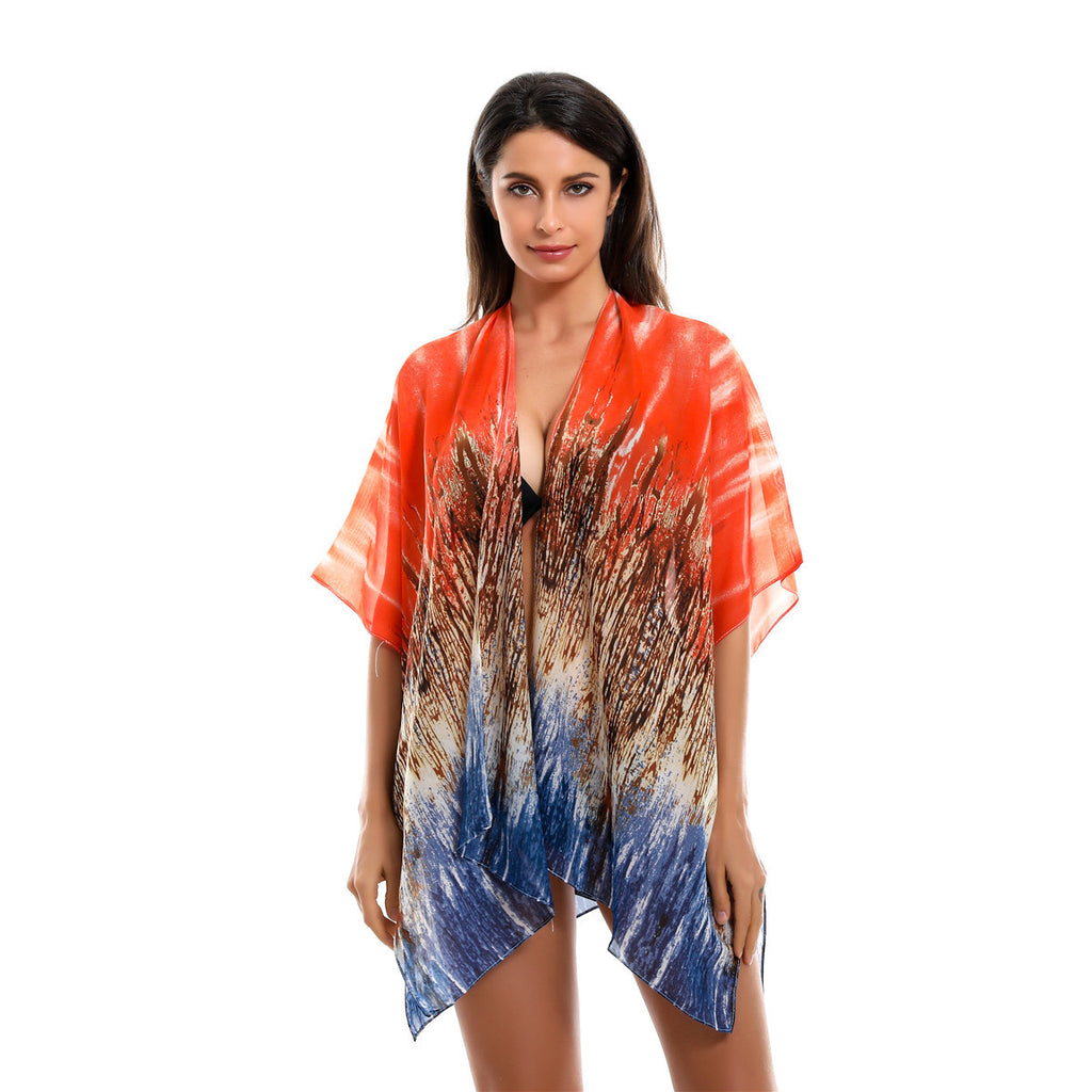 Cardigan en mousseline de soie à motif dégradé printemps-été, protection solaire