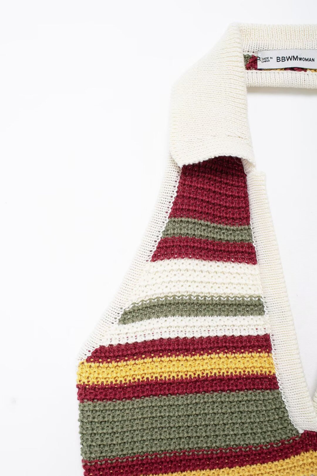 Women Clothing Autumn V Neck Colorful Striped Contrast Color Slim Fit Hip Crochet Dress Shell
