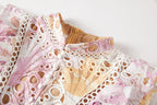 Heavy Industry Water Soluble Lace Stitching Lace Small Vertical Collar Flying Sleeve High Waist Dress ESUNG