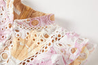 Heavy Industry Water Soluble Lace Stitching Lace Small Vertical Collar Flying Sleeve High Waist Dress ESUNG