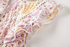 Heavy Industry Water Soluble Lace Stitching Lace Small Vertical Collar Flying Sleeve High Waist Dress ESUNG