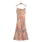 Women Backless Printing Color Contrast Loose Sling Dress YiPin