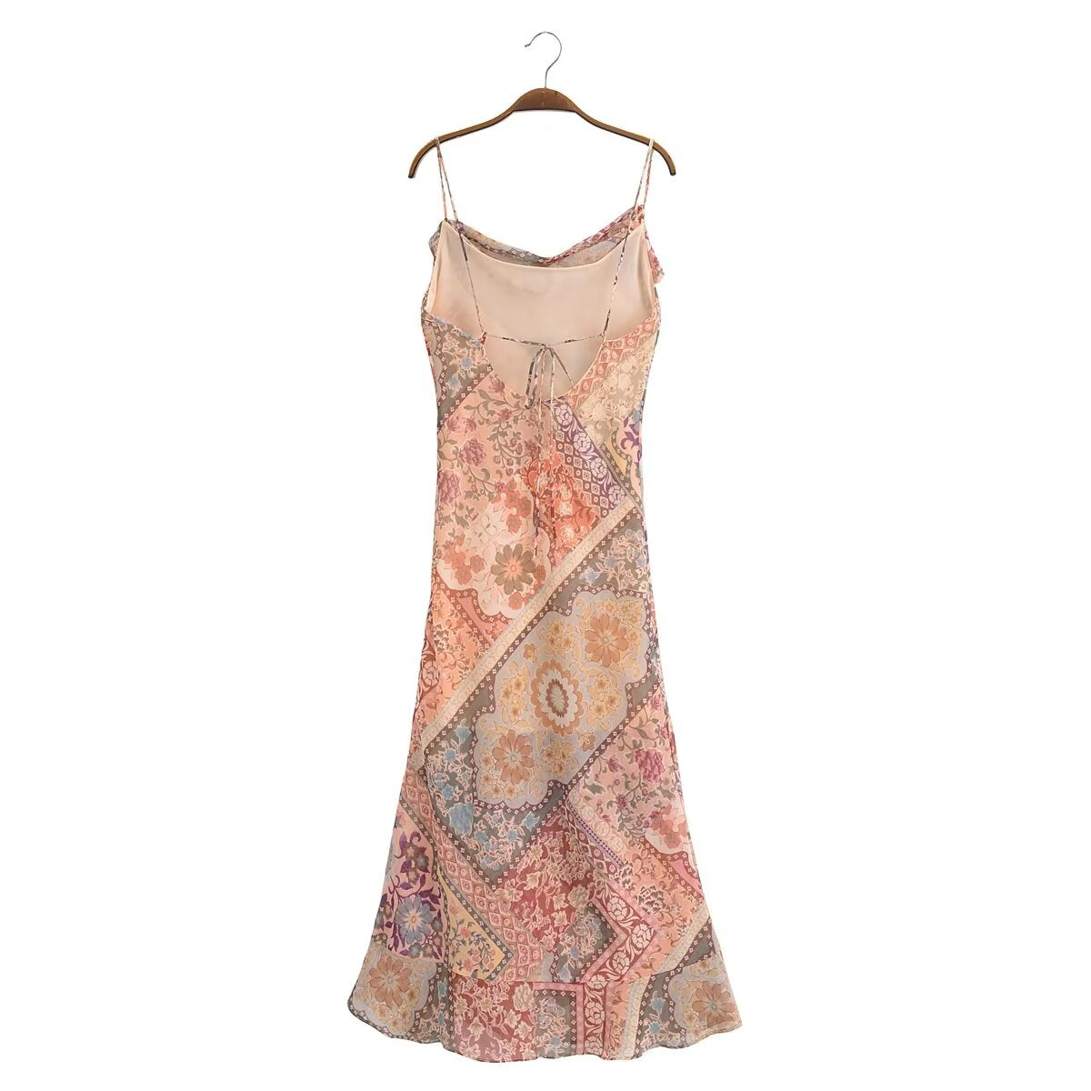 Women Backless Printing Color Contrast Loose Sling Dress YiPin