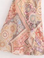 Women Backless Printing Color Contrast Loose Sling Dress YiPin