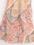 Women Backless Printing Color Contrast Loose Sling Dress YiPin