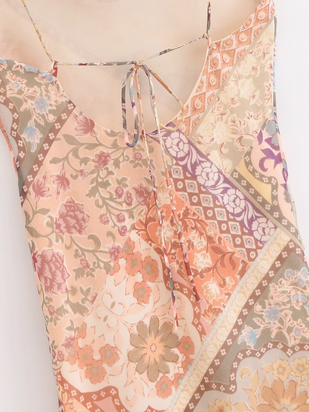 Women Backless Printing Color Contrast Loose Sling Dress YiPin