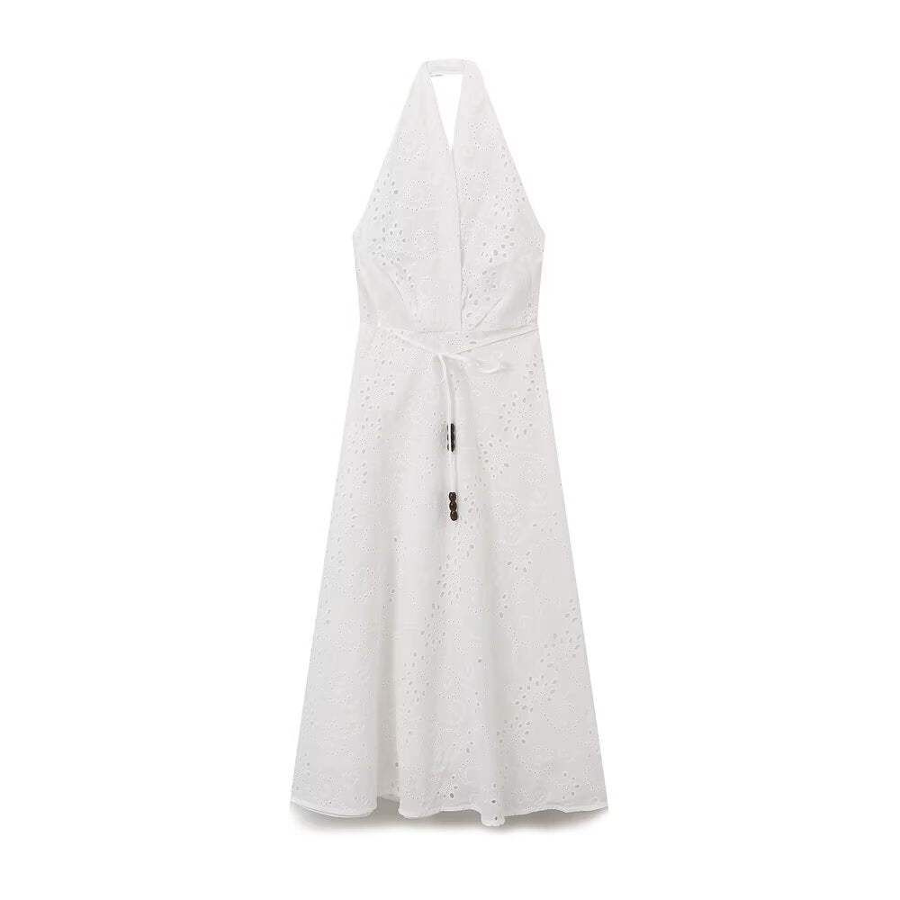 Autumn Women Clothing Graceful Fashionable Embroidery Hanging Collar Dress Howe