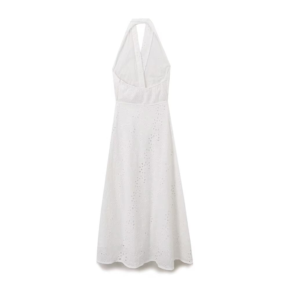 Autumn Women Clothing Graceful Fashionable Embroidery Hanging Collar Dress Howe