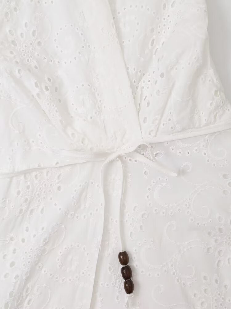 Autumn Women Clothing Graceful Fashionable Embroidery Hanging Collar Dress Howe