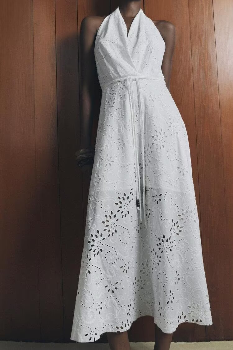 Autumn Women Clothing Graceful Fashionable Embroidery Hanging Collar Dress Howe