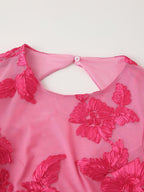 Robe dos nu à manches longues et col rond pour femme, vêtement d'automne, ajouré, découpé, motif floral tridimensionnel