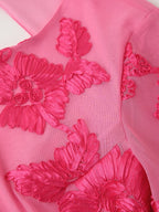Robe dos nu à manches longues et col rond pour femme, vêtement d'automne, ajouré, découpé, motif floral tridimensionnel