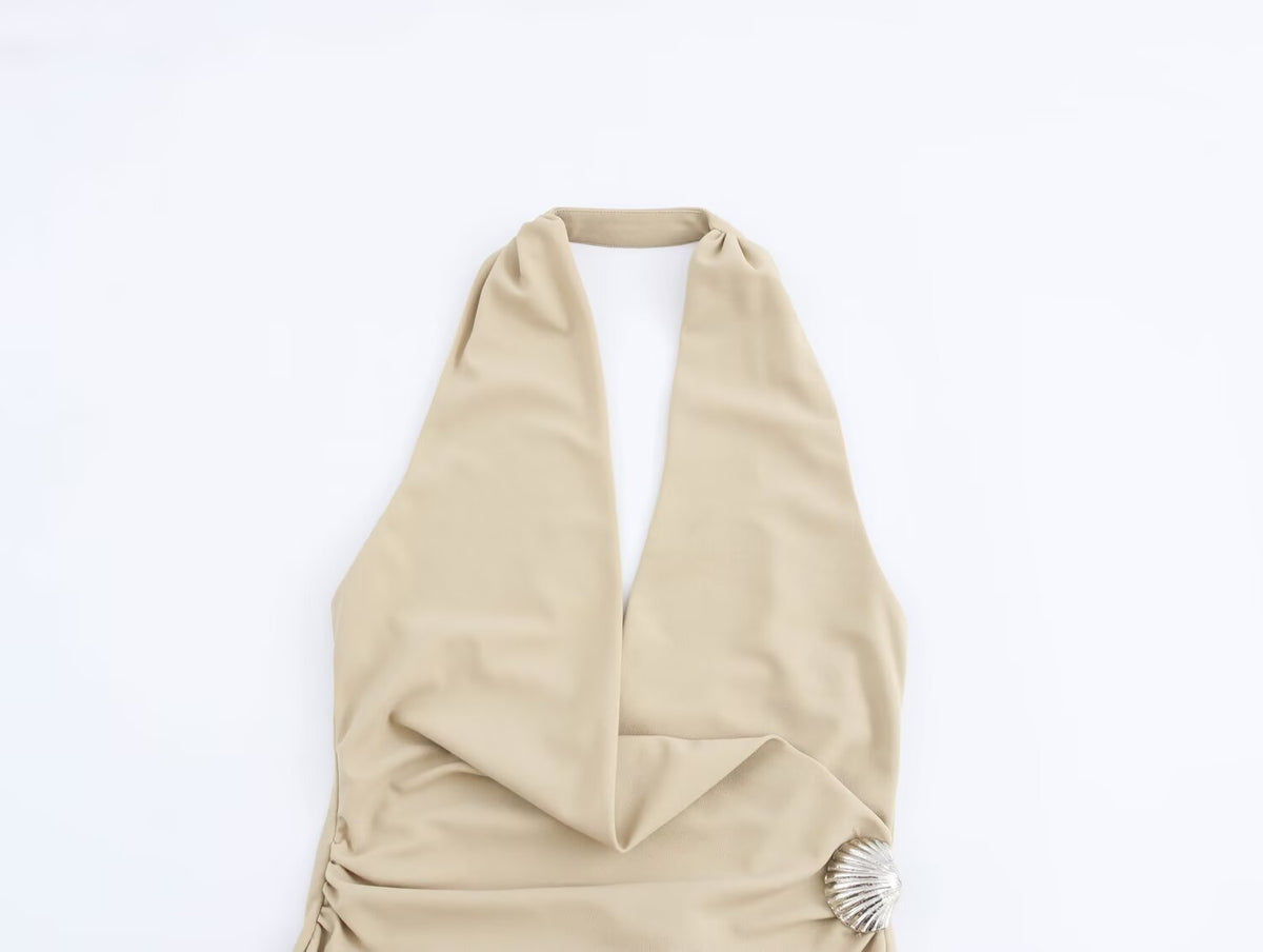 Summer Women Clothing Simple Halter Sleeveless Swing Collar Slim Dress SenDa