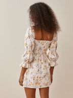 Summer French Printed Pleated Puff Sleeve Dress OMI