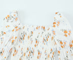 Summer French Printed Pleated Puff Sleeve Dress OMI