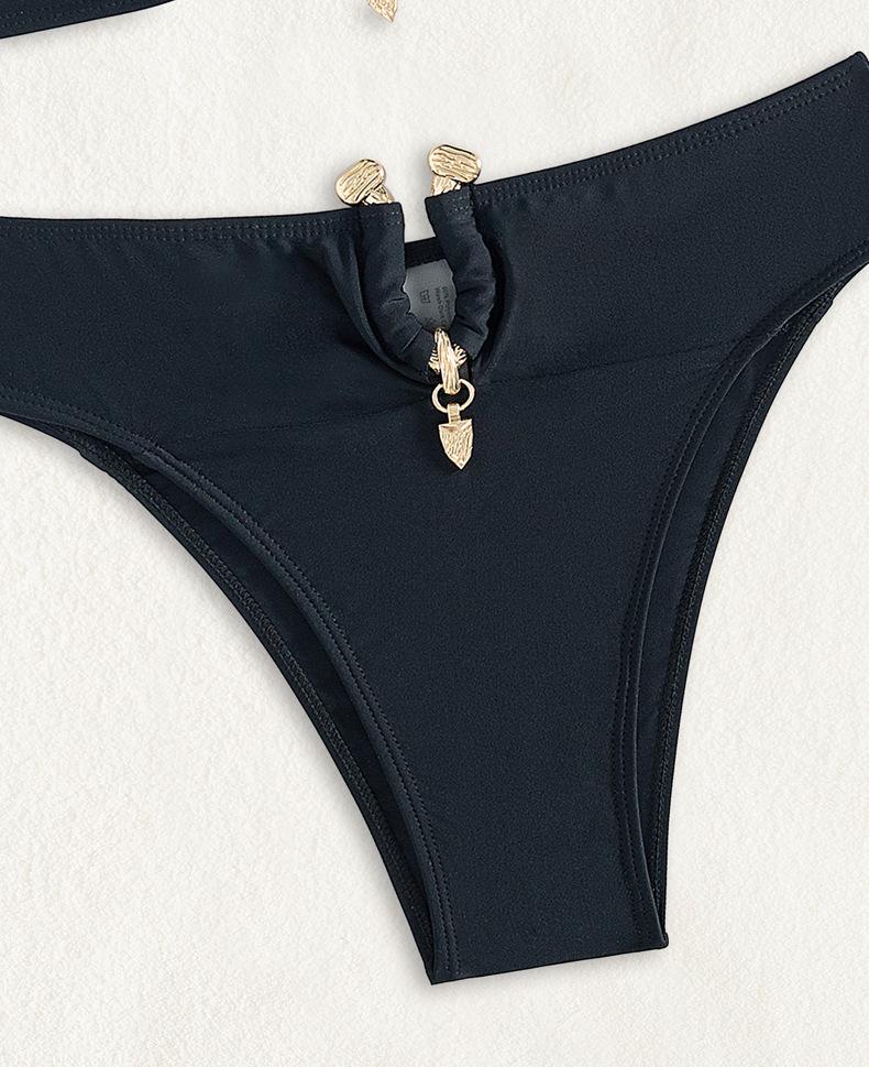 Conjunto de bikini de color liso con parte superior de tubo y abertura sexy para mujer