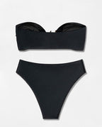 Bikini Swimsuit Split Tube Top Solid Color Bikini High Waist Sexy Swimsuit