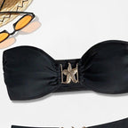 Bikini Swimsuit Split Tube Top Solid Color Bikini High Waist Sexy Swimsuit