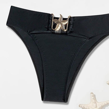 Traje de baño de bikini con parte superior de tubo dividida, bikini de color sólido, traje de baño sexy de cintura alta