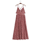 Women Clothing Stylish Opening Design Printing Midi Sling Dress YiPin