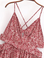 Women Clothing Stylish Opening Design Printing Midi Sling Dress YiPin