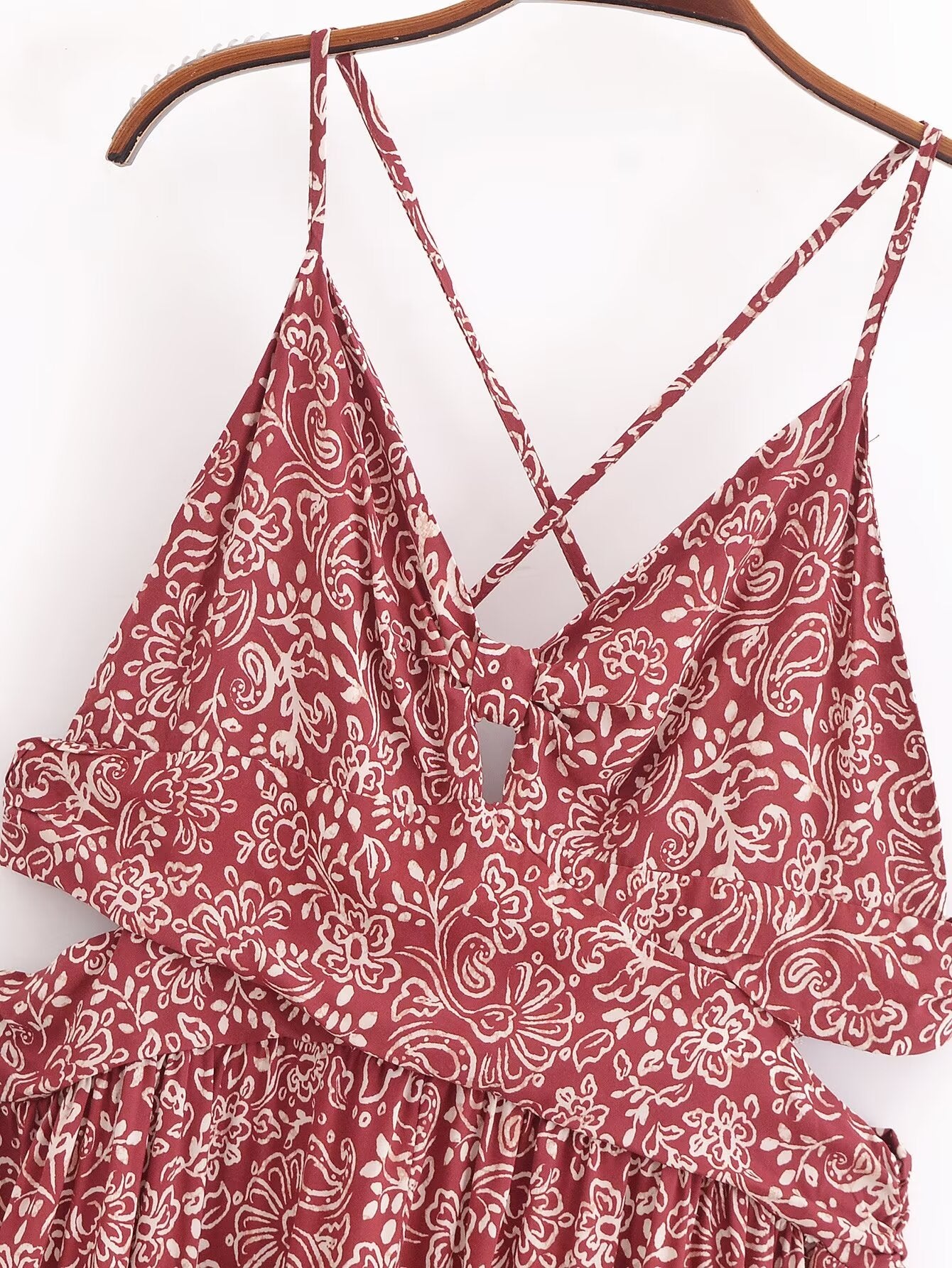 Women Clothing Stylish Opening Design Printing Midi Sling Dress YiPin