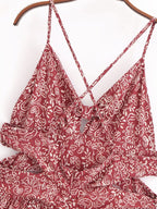 Women Clothing Stylish Opening Design Printing Midi Sling Dress YiPin