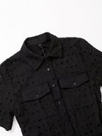 Women Hollow Out Cutout Design Embroidered Shirt Short Sleeve Long Dress Howe