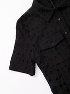 Women Hollow Out Cutout Design Embroidered Shirt Short Sleeve Long Dress Howe